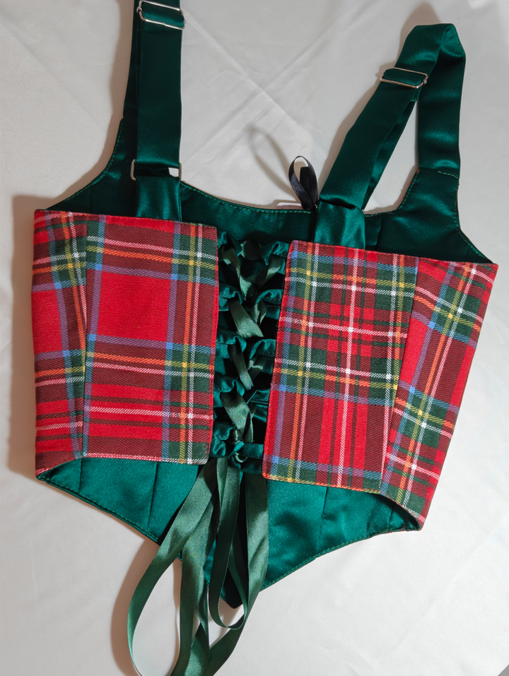 Green &amp; Red Christmas pattern - Reversible Corset Top - Sample Sale - XXS-XS