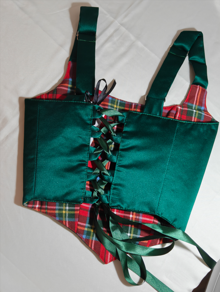 Green &amp; Red Christmas pattern - Reversible Corset Top - Sample Sale - XXS-XS