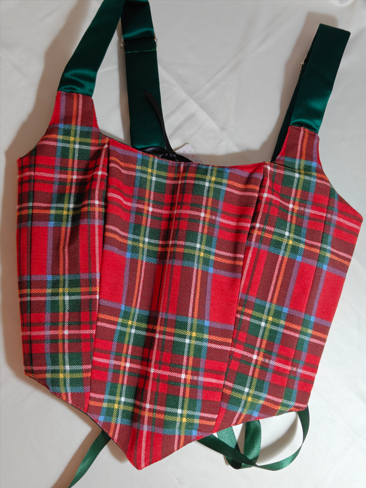 Green &amp; Red Christmas pattern - Reversible Corset Top - Sample Sale - XXS-XS