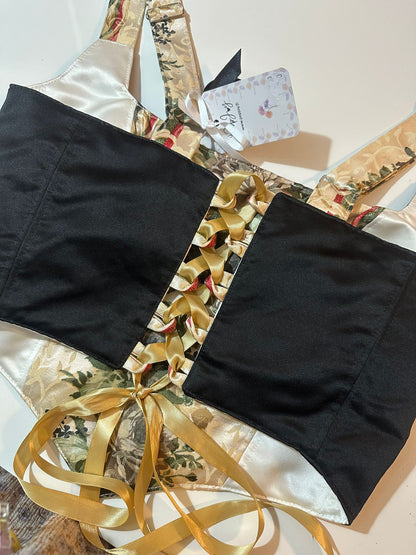Floral & Dark Blue - Reversible Corset Top - Sample Sale - L-XL