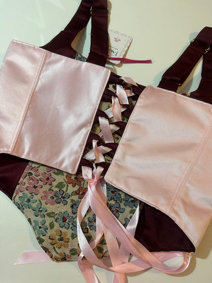 Floral & Red/Pink - Reversible Corset Top - Sample Sale - L-XL