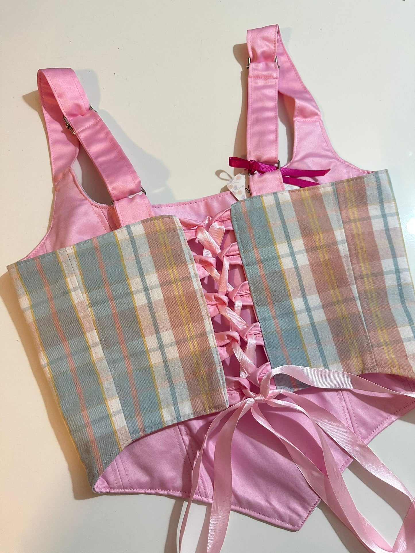 Pink & Checkers - Reversible Corset Top - Sample Sale - S-M