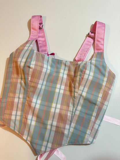 Pink & Checkers - Reversible Corset Top - Sample Sale - S-M