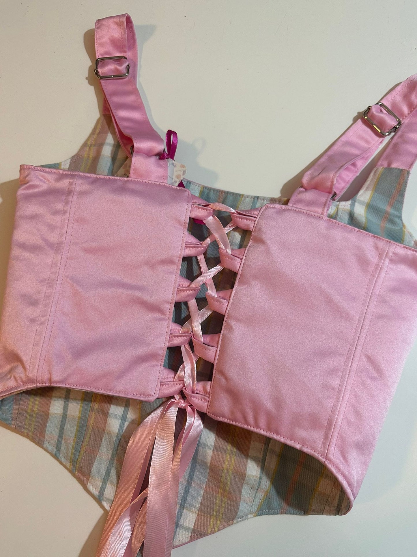 Pink & Checkers - Reversible Corset Top - Sample Sale - S-M