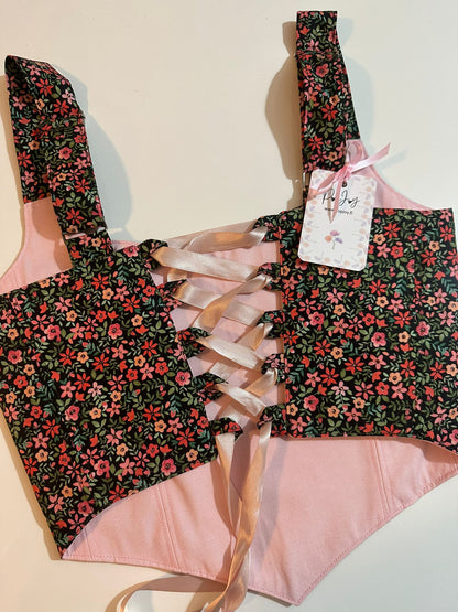 Pink & Flowers - Reversible Corset Top - Sample Sale - S-M