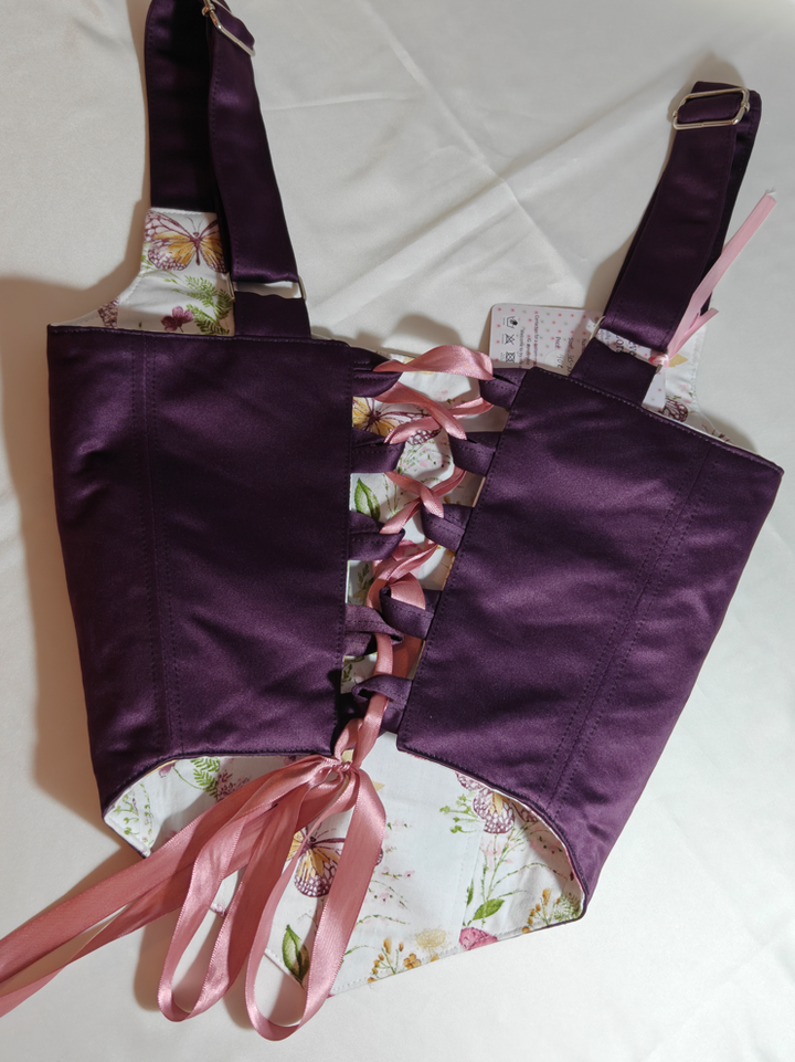 Purple &amp; Floral pattern - Reversible Corset Top - Sample Sale - 3XS-2XS