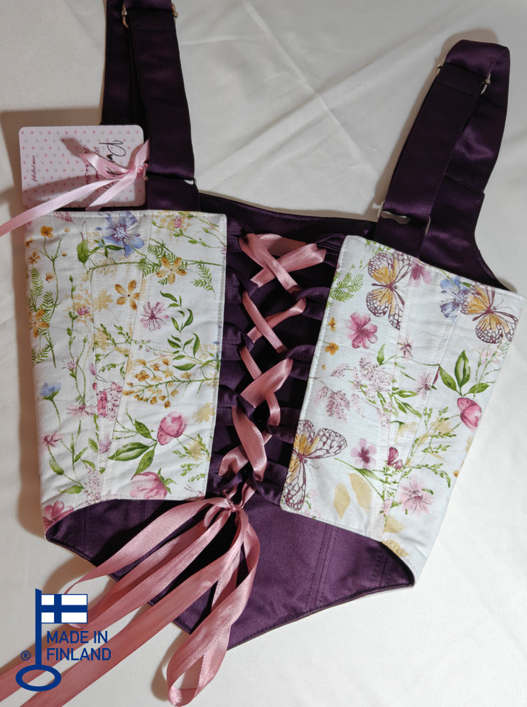 Purple & Floral pattern - Reversible Corset Top - Sample Sale - 3XS-2XS — made in Finland — view 2