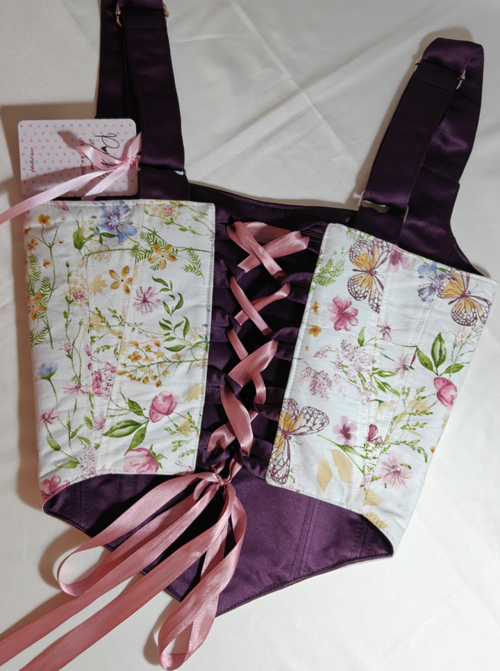 Purple &amp; Floral pattern - Reversible Corset Top - Sample Sale - 3XS-2XS