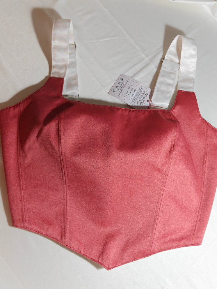 Salmon Red &amp; White with floral pattern - Reversible Corset Top - Sample Sale - M-L