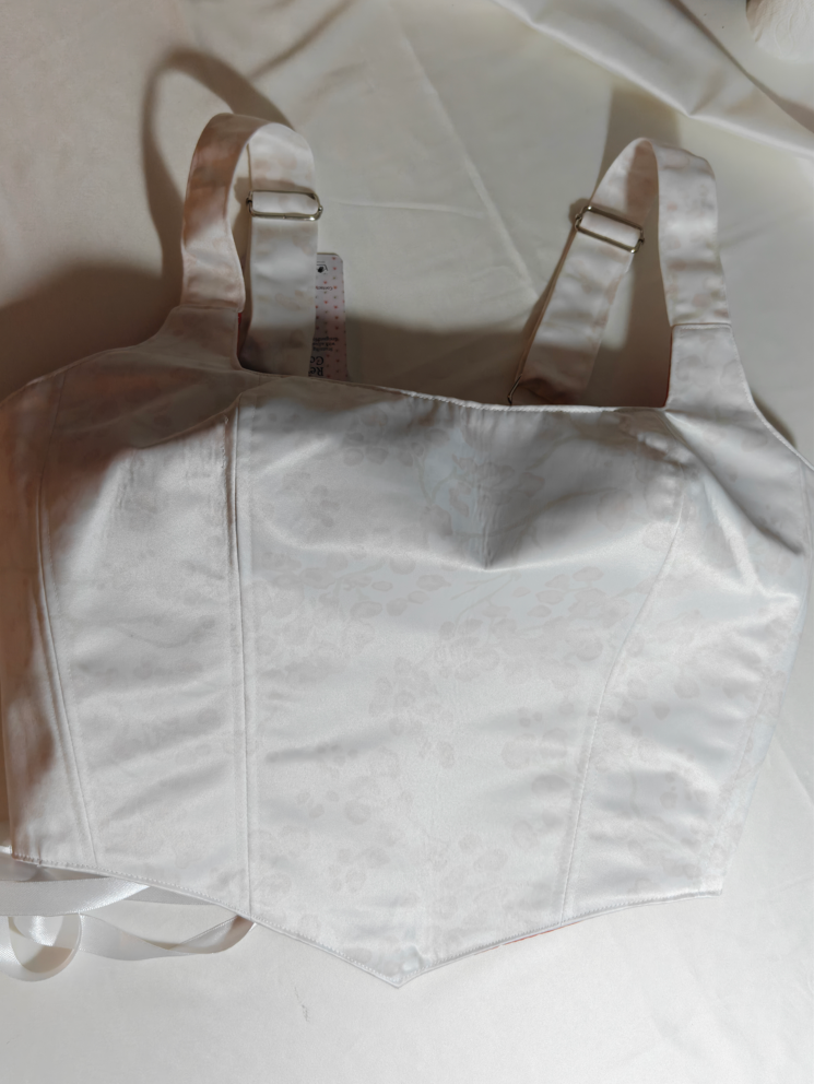 Salmon Red &amp; White with floral pattern - Reversible Corset Top - Sample Sale - M-L