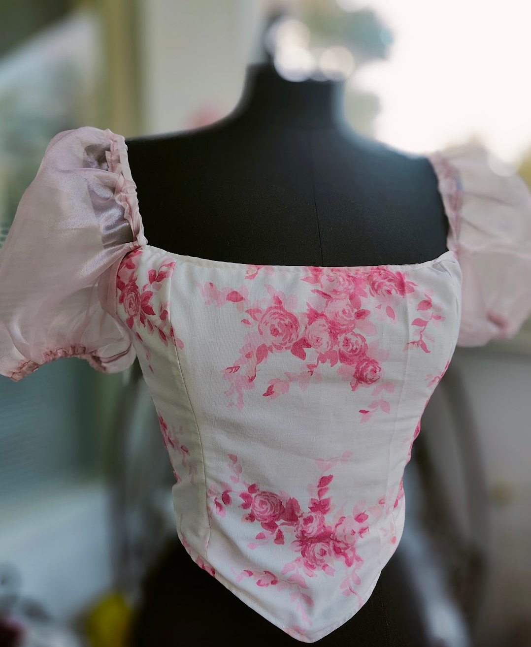 Handmade corset top white rose pattern