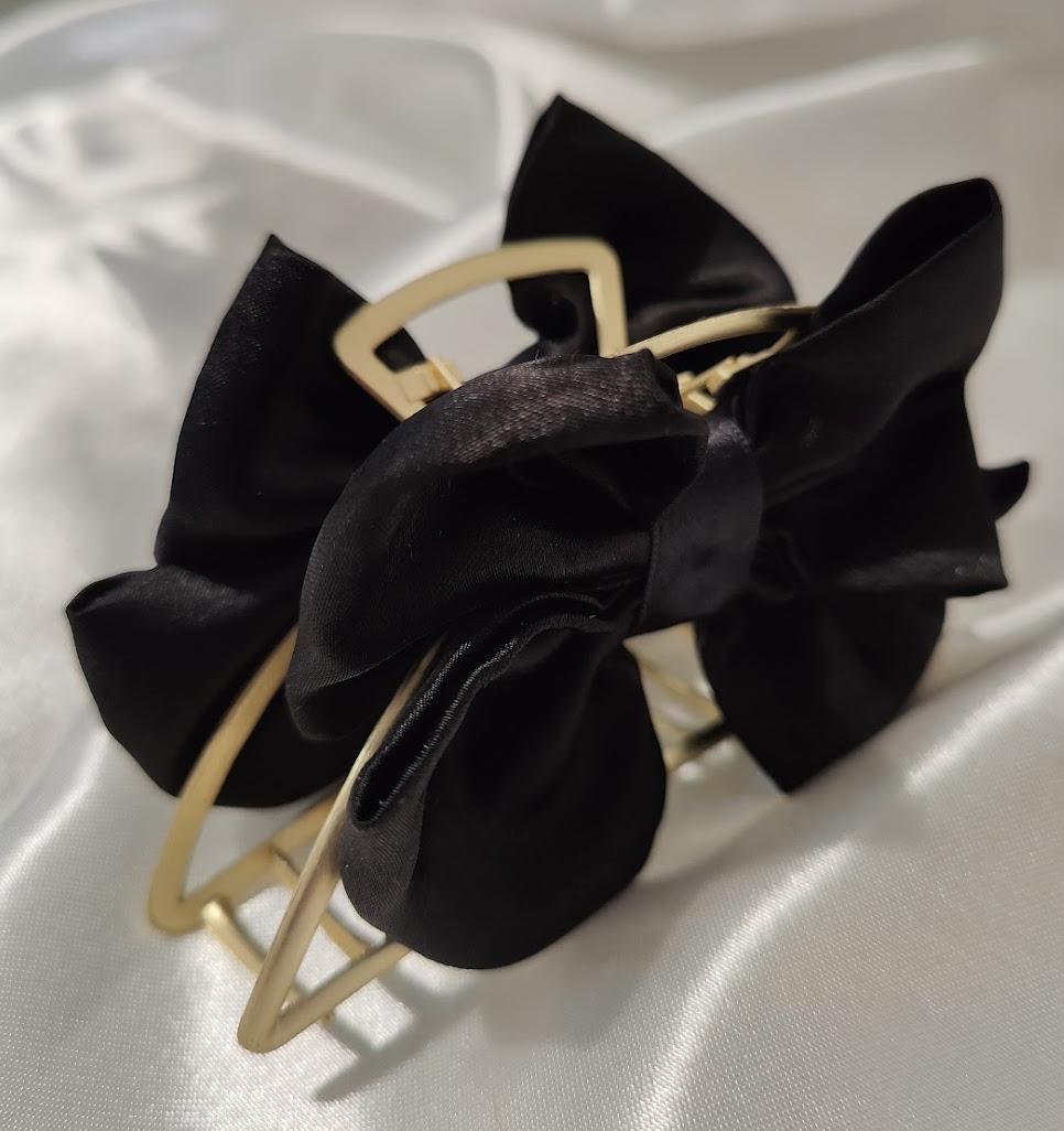 Metallic Hair Claw Clip with bow - White Satin Bow — handmade hair accessory by PopJoy, Helsinki