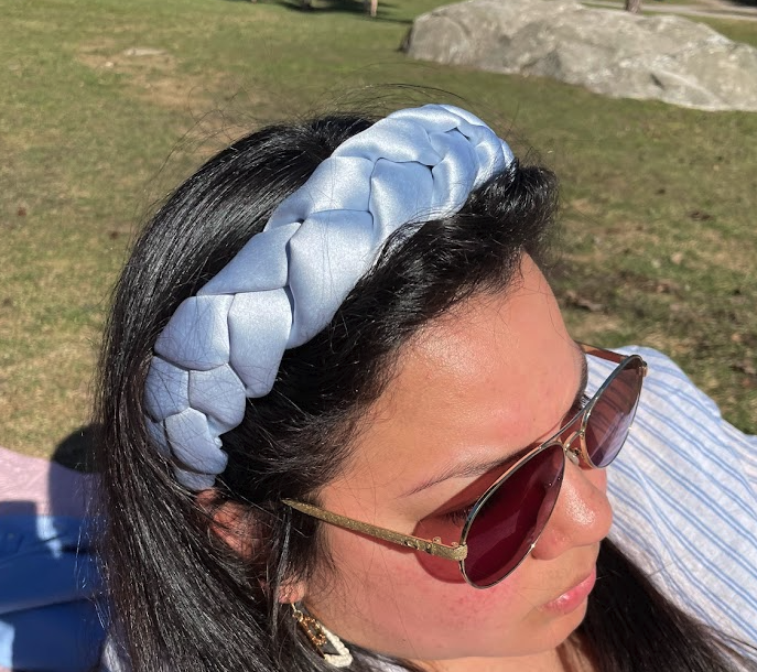 Baby blue colour headband on model