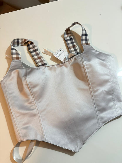 Silver & Checkers - Reversible Corset Top - Sample Sale - M-L
