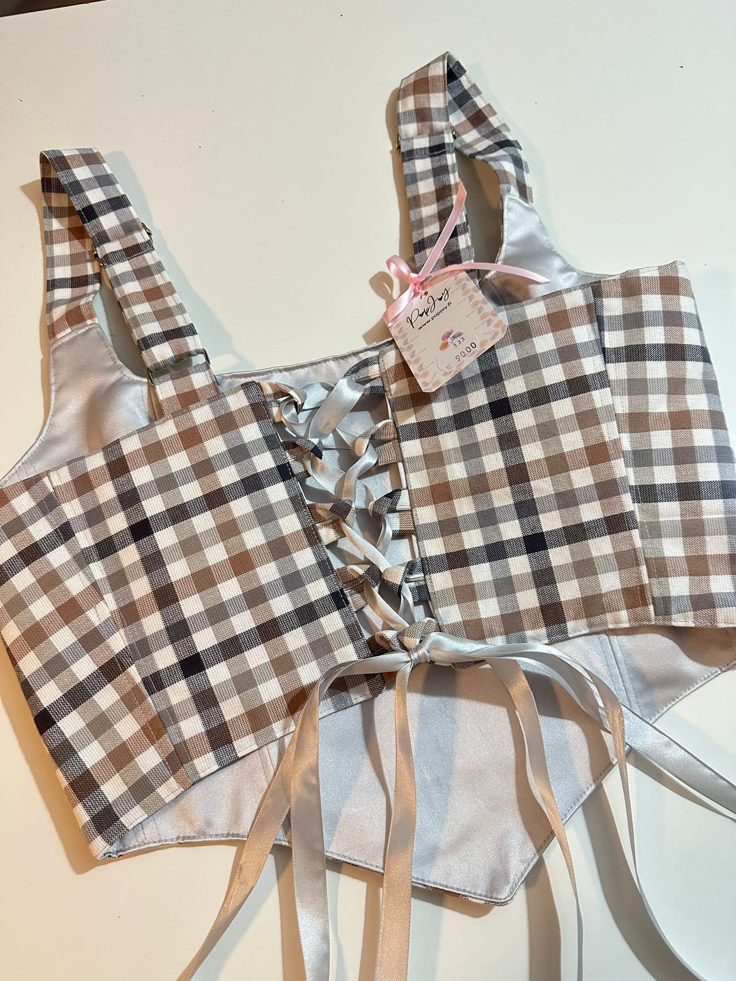Silver & Checkers - Reversible Corset Top - Sample Sale - M-L