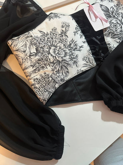 Black Jolie - Reversible Corset Top - Long Sleeves (Made-to-Order)