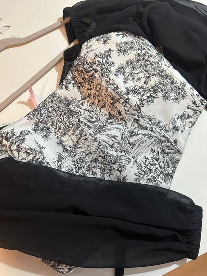 Black Jolie - Reversible Corset Top - Long Sleeves (Made-to-Order)