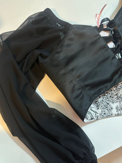 Black Jolie - Reversible Corset Top - Long Sleeves (Made-to-Order)