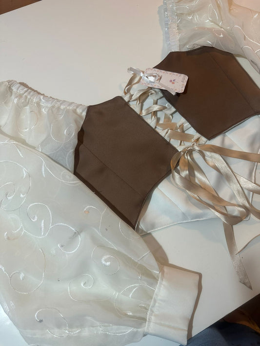 Beige & Brown - Reversible Corset Top / Long Sleeves - Sample Sale - M-L
