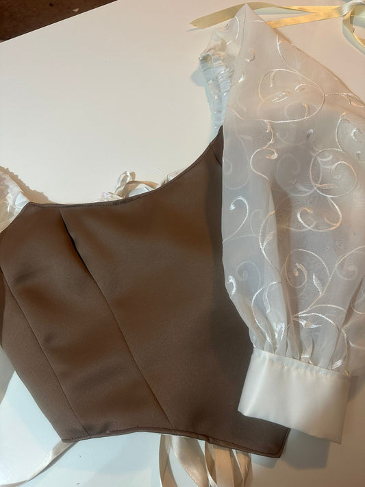 Beige & Brown - Reversible Corset Top / Long Sleeves - Sample Sale - M-L