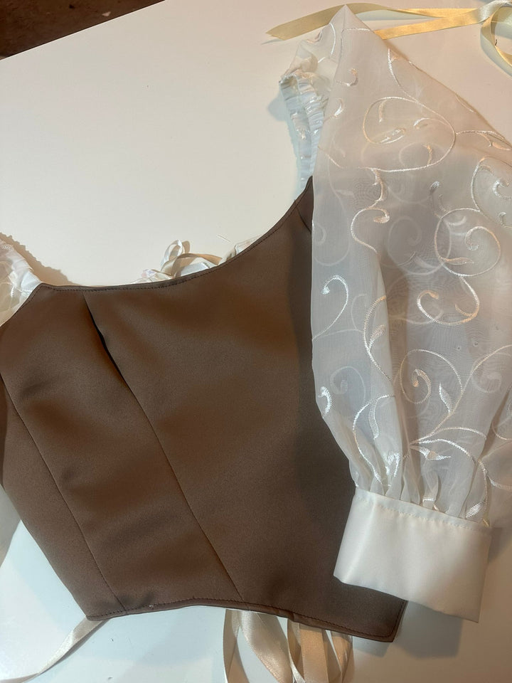 Beige &amp; Brown - Reversible Corset Top / Long Sleeves - Sample Sale - M-L