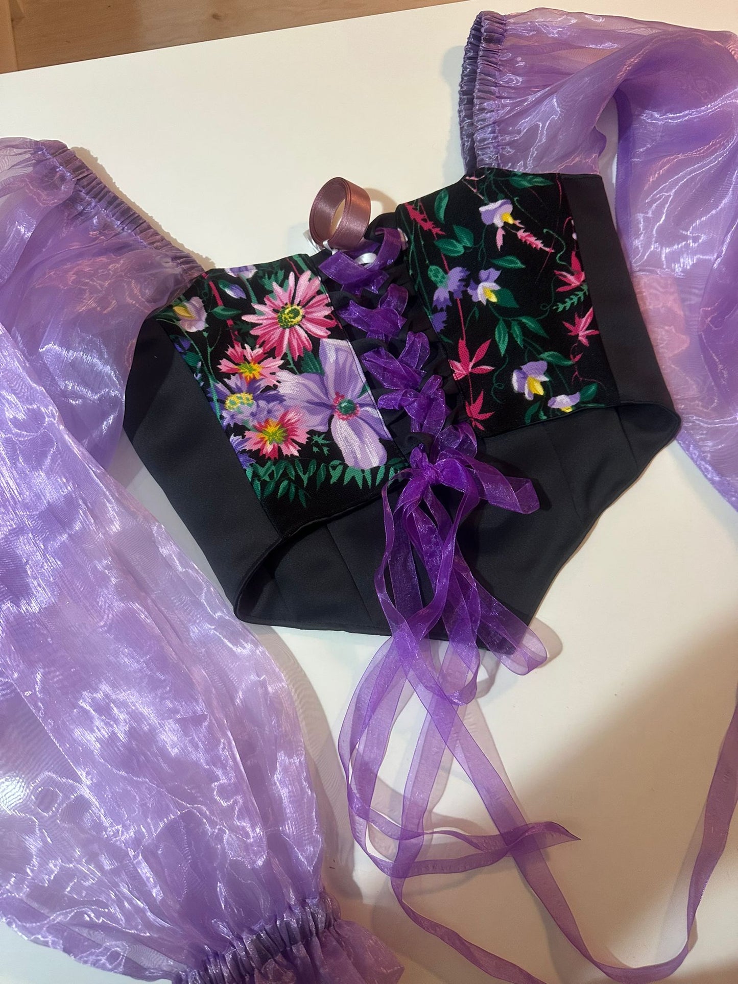 Black & Purple - Reversible Corset Top / Long Sleeves - Sample Sale - S-M