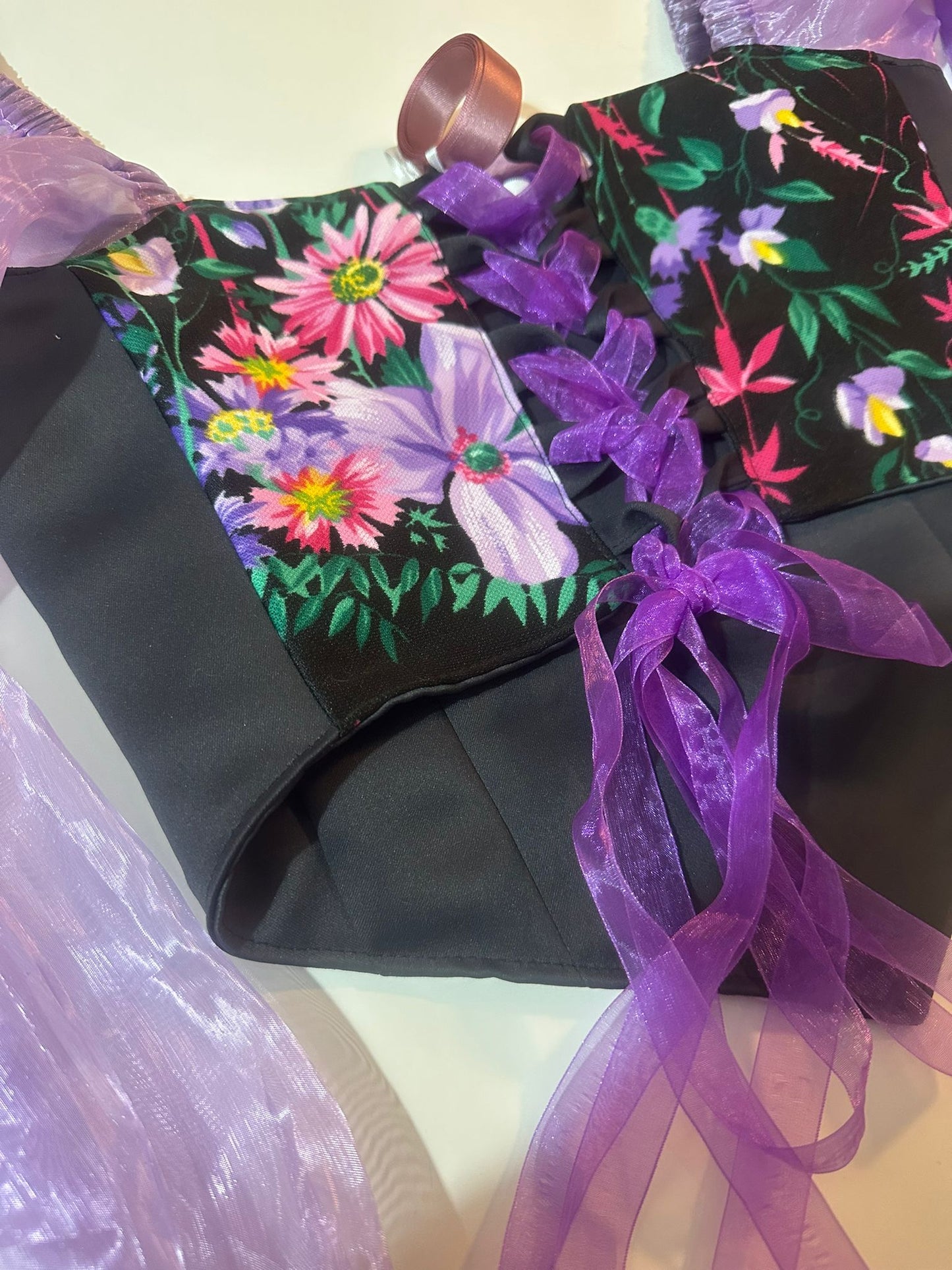 Black & Purple - Reversible Corset Top / Long Sleeves - Sample Sale - S-M