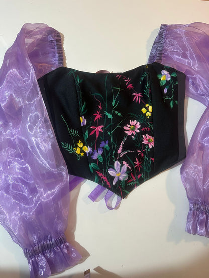 Black & Purple - Reversible Corset Top / Long Sleeves - Sample Sale - S-M