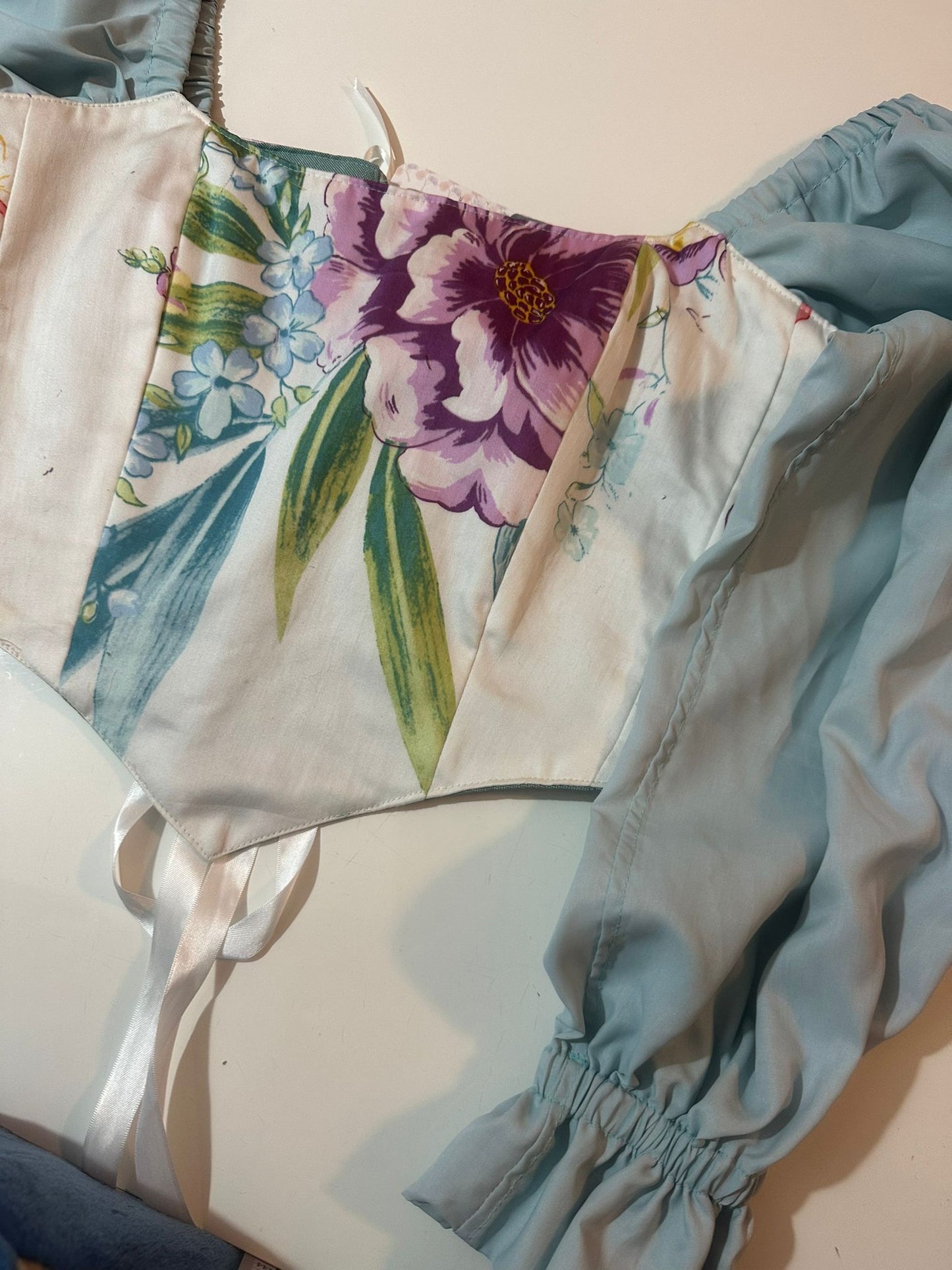 White & Turquoise - Reversible Corset Top / Long Sleeves - Sample Sale - M-L