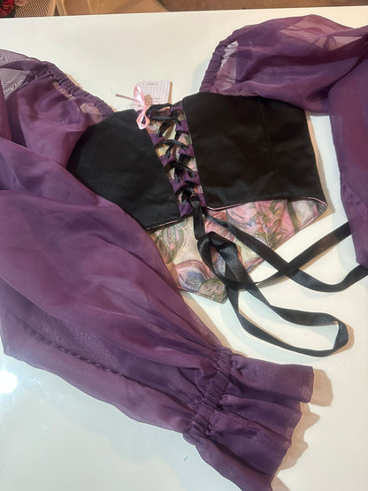 Flowers & Purple - Reversible Corset Top / Long Sleeves - Sample Sale - S-M