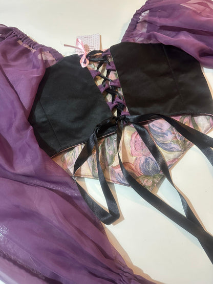 Flowers & Purple - Reversible Corset Top / Long Sleeves - Sample Sale - S-M