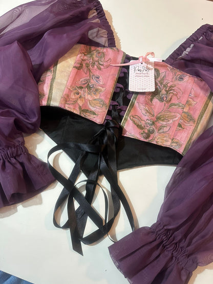 Flowers & Purple - Reversible Corset Top / Long Sleeves - Sample Sale - S-M
