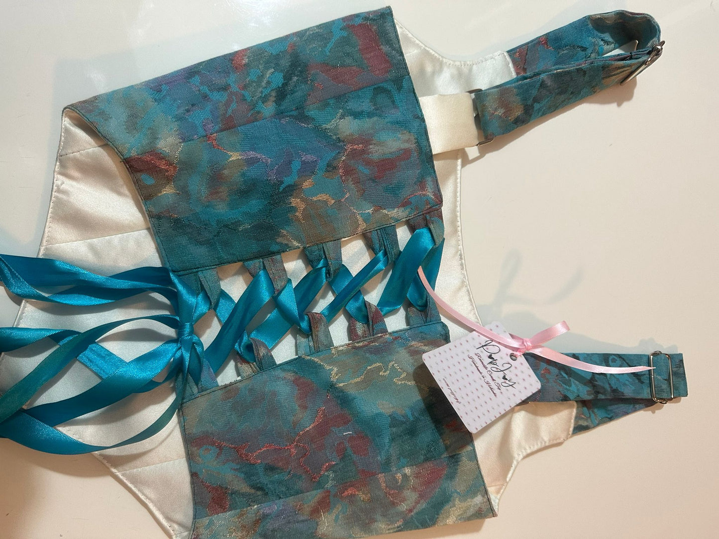 White & Turquoise - Reversible Corset Top - Sample Sale - XXS-XS