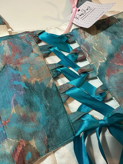 White & Turquoise - Reversible Corset Top - Sample Sale - XXS-XS