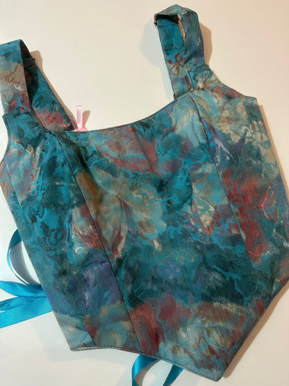 White & Turquoise - Reversible Corset Top - Sample Sale - XXS-XS