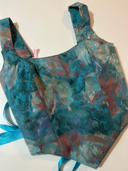 White & Turquoise - Reversible Corset Top - Sample Sale - XXS-XS