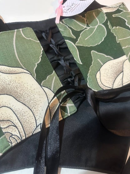 Green Leaves & Black - Reversible Corset Top - Sample Sale - L-XL