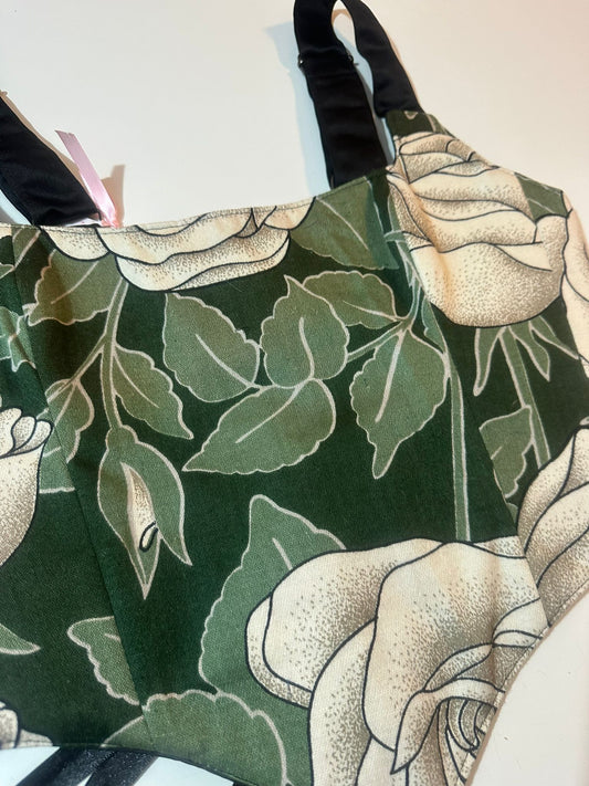 Green Leaves & Black - Reversible Corset Top - Sample Sale - L-XL