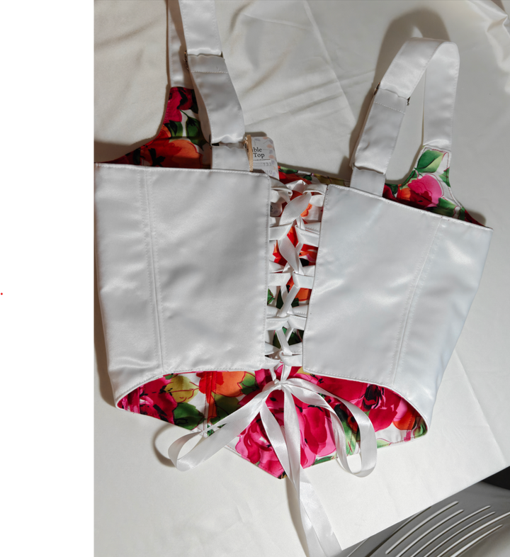 White &amp; Floral - Reversible Corset Top - Sample Sale - S-M