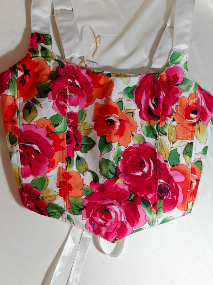 White &amp; Floral - Reversible Corset Top - Sample Sale - S-M