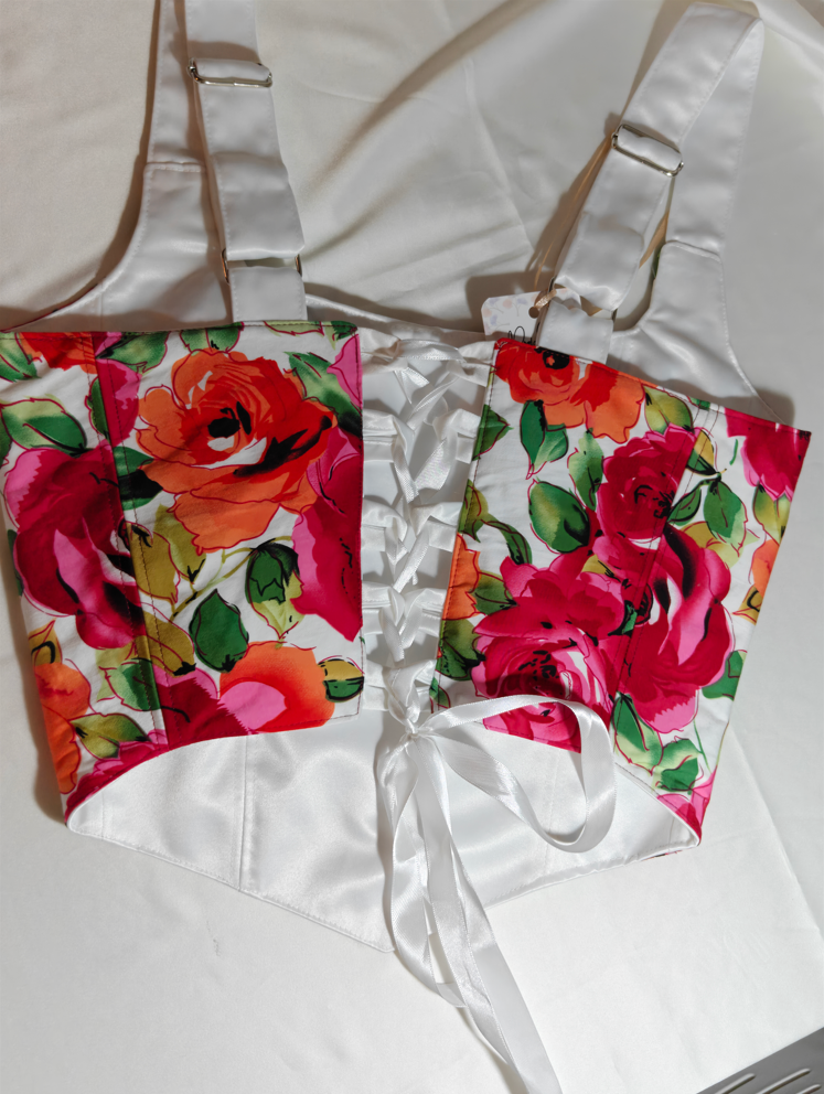 White &amp; Floral - Reversible Corset Top - Sample Sale - S-M