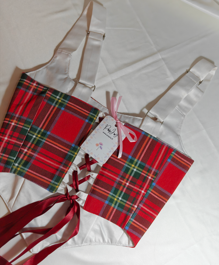 White &amp; Red checkered pattern - Reversible Corset Top - Sample Sale (2 sizes)