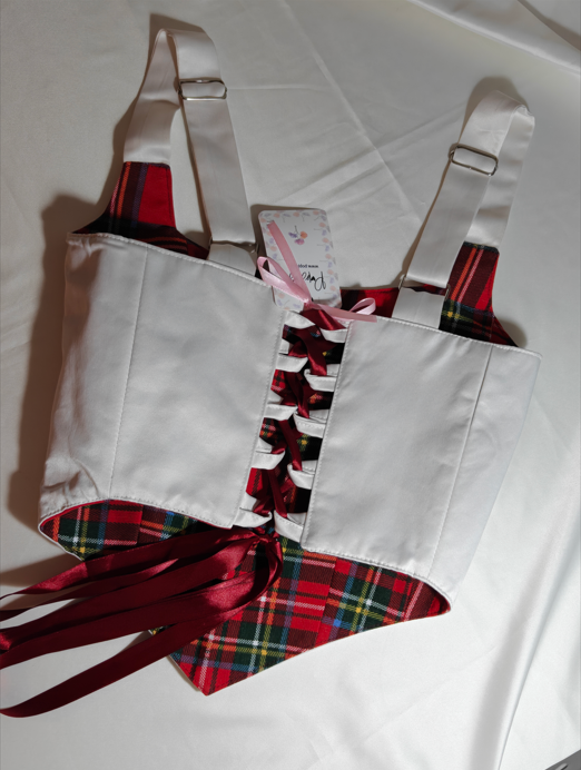 White &amp; Red checkered pattern - Reversible Corset Top - Sample Sale (2 sizes)