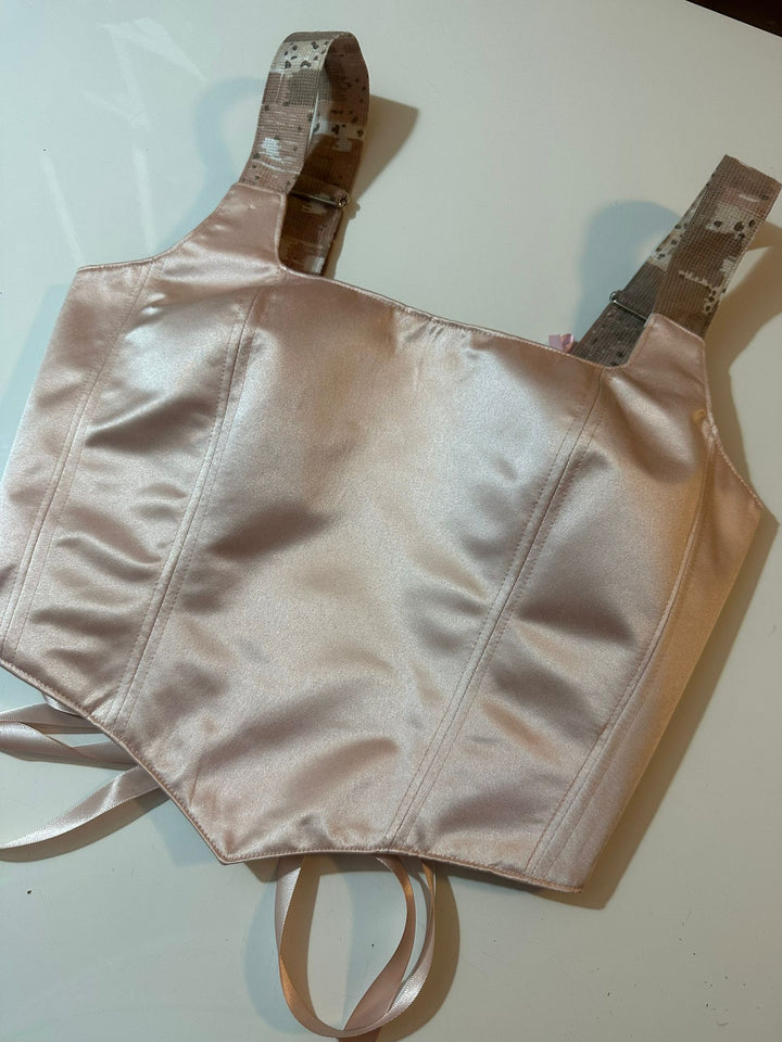Abstract &amp; Dusk Pink - Reversible Corset Top- S-M — reversible corset top handmade in Helsinki by PopJoy