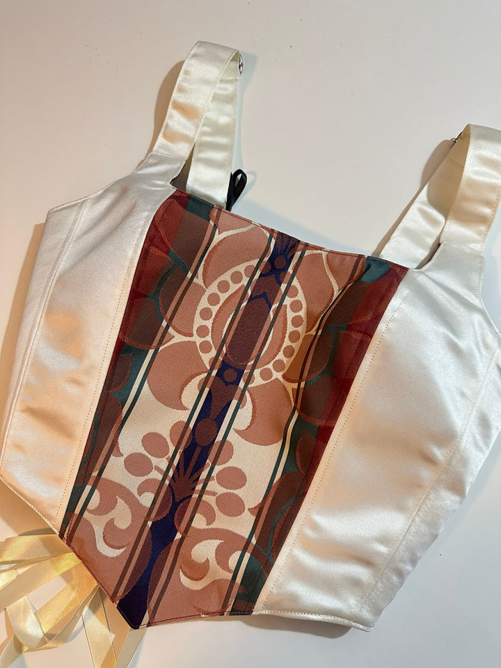 Beige &amp; Wine Red - Reversible Corset Top- S-M — reversible corset top handmade in Helsinki by PopJoy