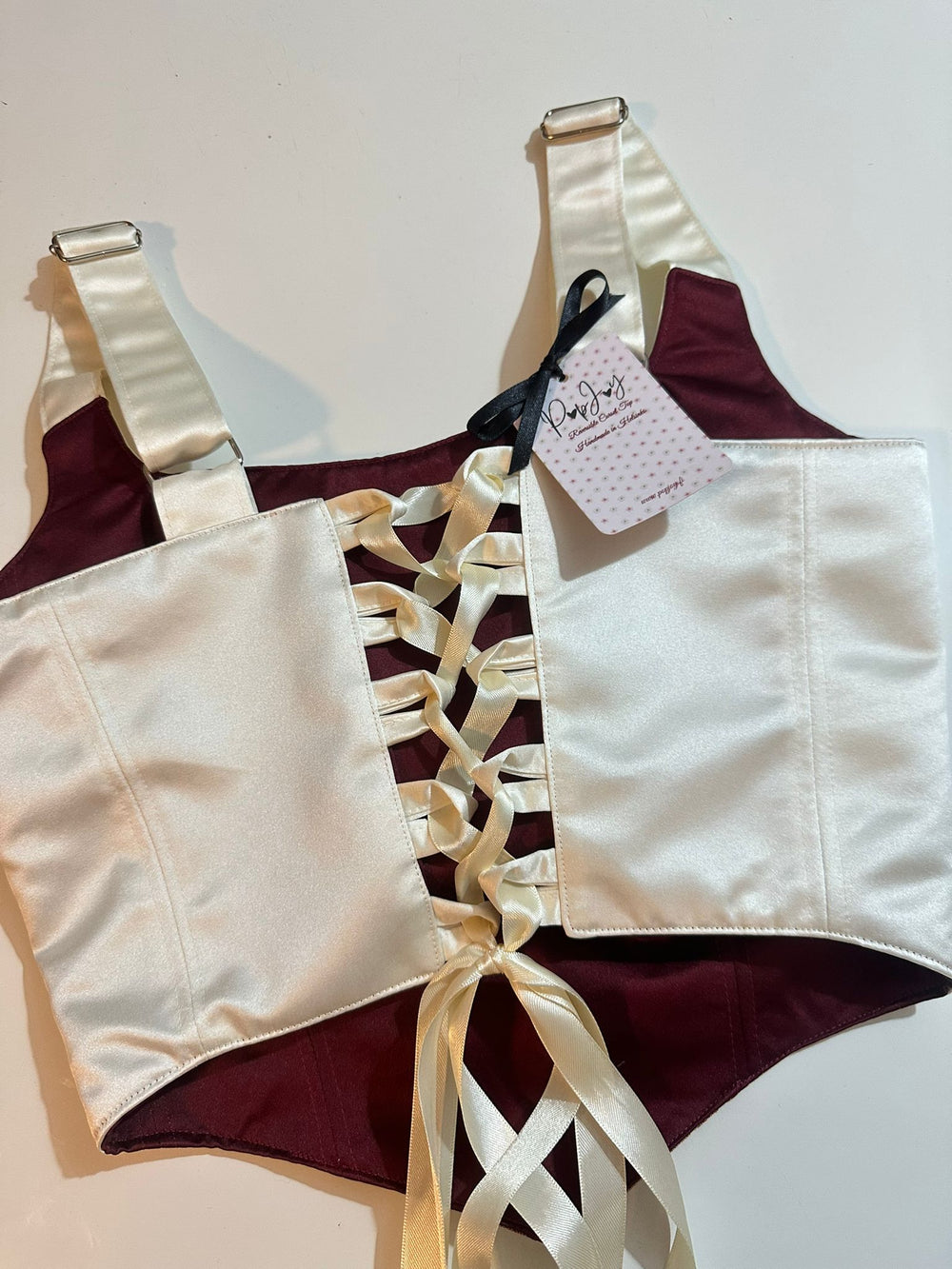 Beige & Wine Red - Reversible Corset Top- S-M — reversible corset top handmade in Helsinki by PopJoy