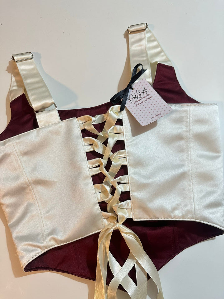 Beige &amp; Wine Red - Reversible Corset Top- S-M — reversible corset top handmade in Helsinki by PopJoy