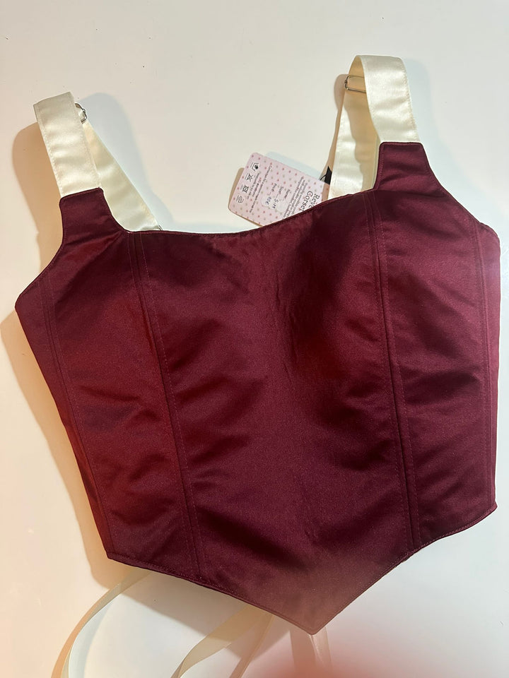 Beige &amp; Wine Red - Reversible Corset Top- S-M — reversible corset top handmade in Helsinki by PopJoy