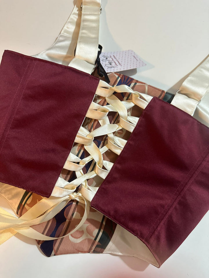Beige &amp; Wine Red - Reversible Corset Top- S-M — reversible corset top handmade in Helsinki by PopJoy