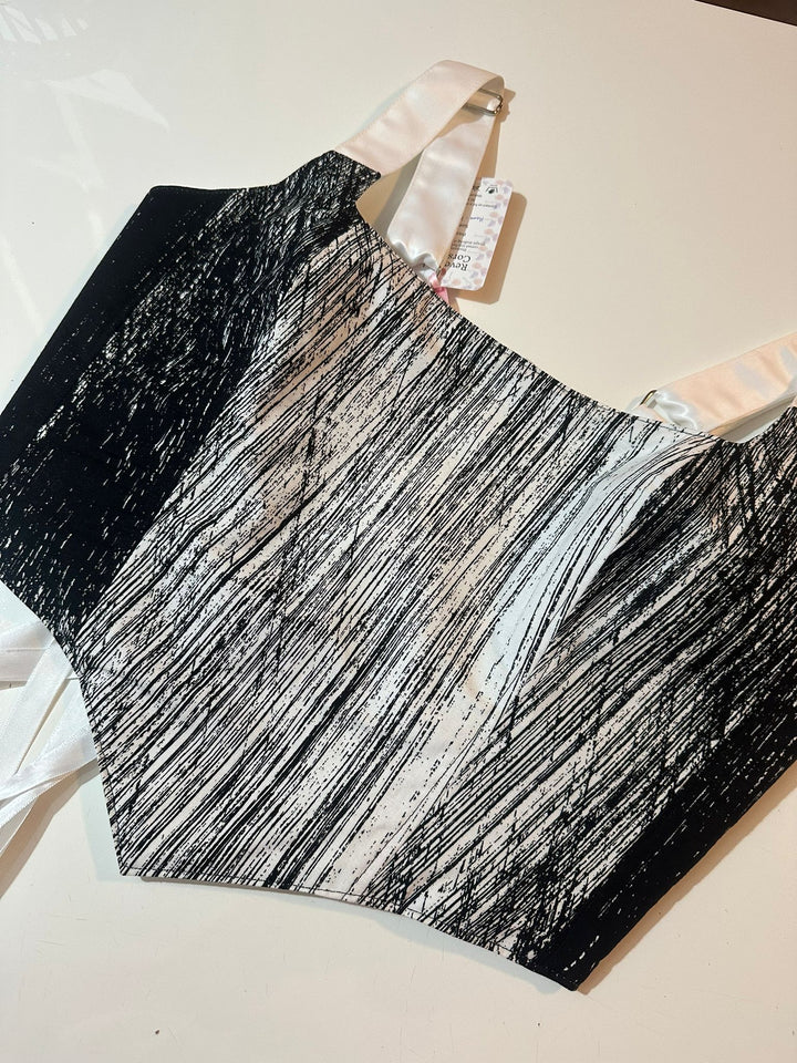 Black &amp; White (Scratch pattern) - Reversible Corset Top- L-XL — reversible corset top handmade in Helsinki by PopJoy